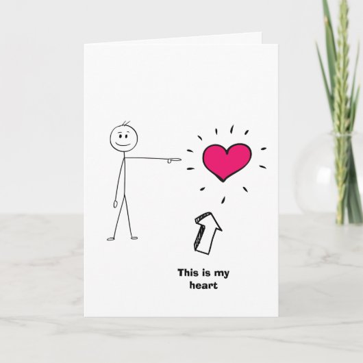 Carte Funny Valentine's Day Card, bâton coeur figure (Devant)