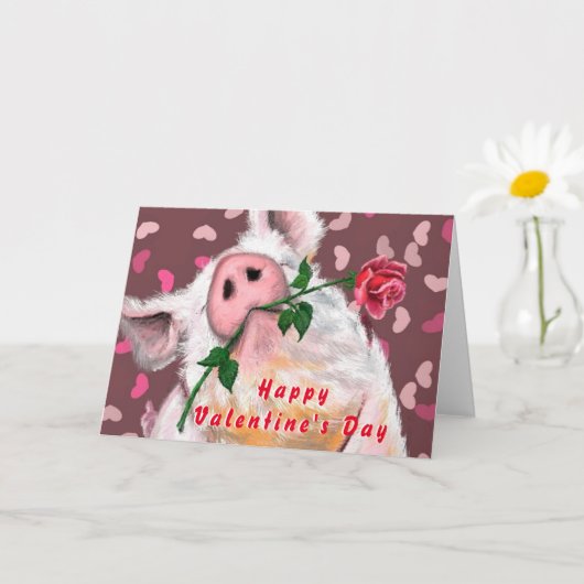 Carte Funny Valentine's Day Card Porc de Gentleman avec (Petite plante)