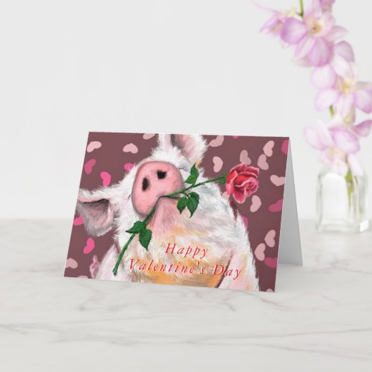 Carte Funny Valentine's Day Card Porc de Gentleman avec  (Orchidée)