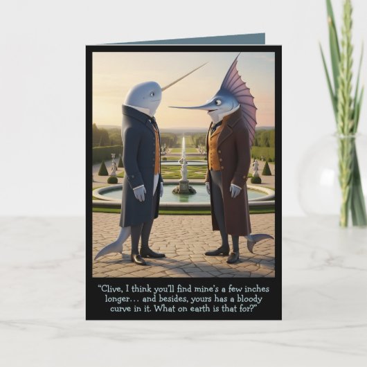Carte Funny Victorian card anthropomorphic Narwhal theme (Devant)