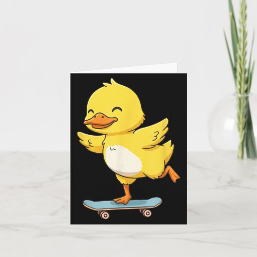 Carte Funny Yellow Duck Skater Skateboard Ballerina Zoo (Devant)