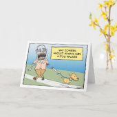 Carte Funny Zombie Dog Walker (Fleur jaune)