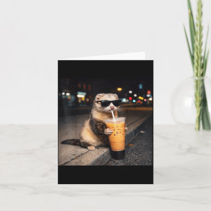 Carte Furet Cool Buvant du Café au Lait Glacé Cadeaux Ho