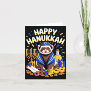 Carte Furet de Hanukkah heureux portant un costume juif 