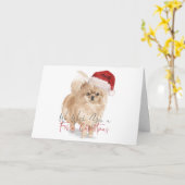 Carte FURRY CHRISTMAS Santa Hat Poméranie Calligraphie (Fleur jaune)