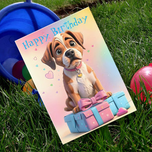 Carte Furry Friends Boxer Puppy et Cadeaux Anniversaire