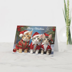 Carte Furry Friends in Festive Casquette mignons Chats