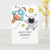 Carte Fusée spatiale de l'astronaute du premier annivers (Fleur jaune)