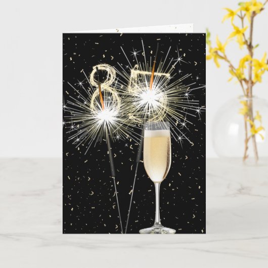 Carte Fusées pour 85e anniversaire avec du vin blanc (Fleur jaune)