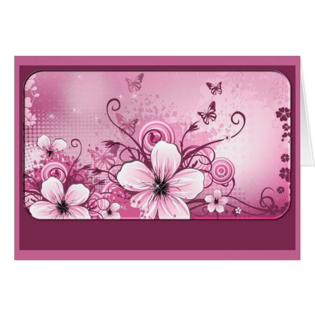 Carte Fushia Pink Floral Note (Devant Horizontal)