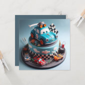 CARTE FUTURE COURSE CHAMP ANNIVERSAIRE DE ENFANT CAKE (Devant/Arrière en situation)