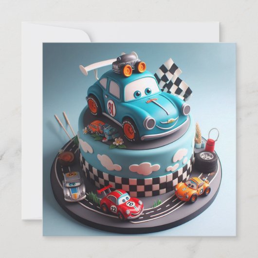CARTE FUTURE COURSE CHAMP ANNIVERSAIRE DE ENFANT CAKE (Devant)