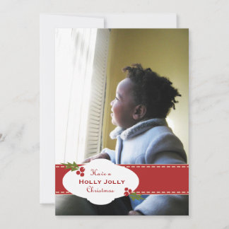 Carte gaie de ruban de houx de vacances
