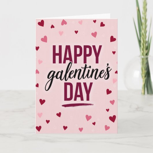 Carte Galentines Brushstroke Cœurs Heureuse (Devant)