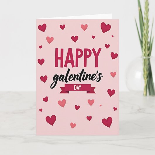Carte Galentines Cœurs Rose Clair (Devant)