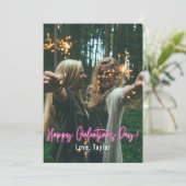 Carte Galentine's Day Pink Neon Photo (Debout devant)