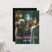 Carte Galentine's Day Pink Neon Photo (Devant/Arrière en situation)