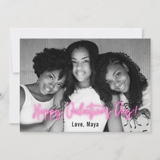Carte Galentine's Day Pink Neon photo horizontale (Devant)
