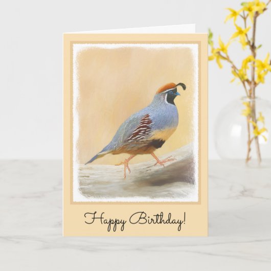 Carte Gambrel's Quail Painting Original Bird Art (Fleur jaune)