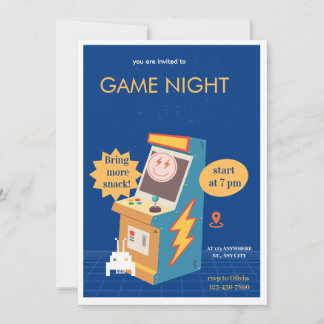 Carte Game Night rétro arcade – soirée jeux vidéo et sna