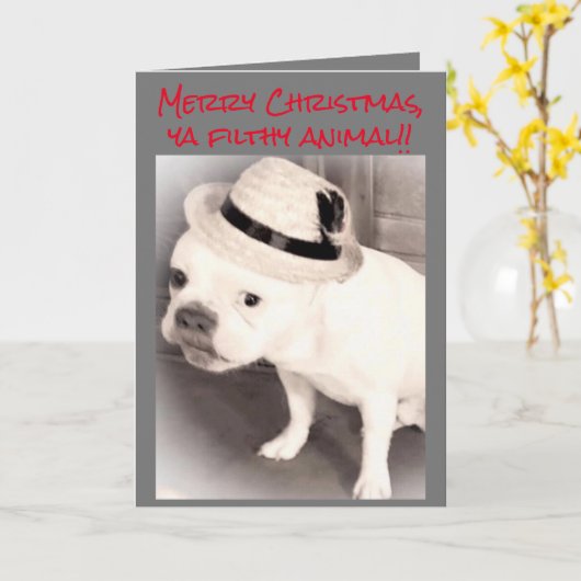 Carte Gangster Bouledogue Français Sale Animal Noël (Fleur jaune)