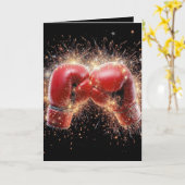 Carte Gants De Boxe Rouge Anniversaire En Feu D'Artifice (Fleur jaune)