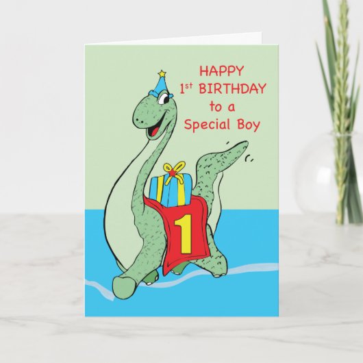Carte Garçon, 1er anniversaire Dinosaur (Devant)