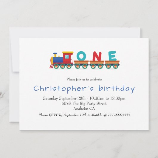 Carte Garçon 1er Anniversaire Train Chugga Chugga Choo C (Dos)
