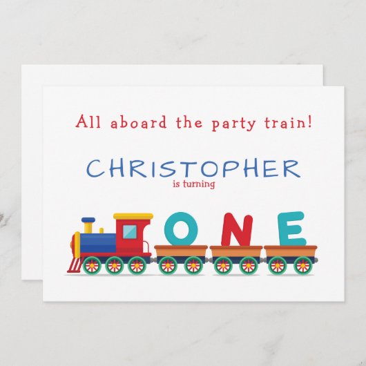 Carte Garçon 1er Anniversaire Train Chugga Chugga Choo C (Devant / Derrière)