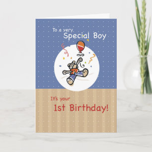Carte Garçon 1er Teddy Bear Balloon Anniversaire