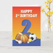 Carte Garçon 2e anniversaire Sports Balls (Fleur jaune)