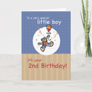 Carte Garçon 2e Teddy Bear Balloon Anniversaire