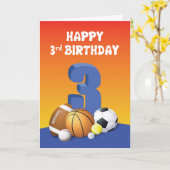 Carte Garçon 3e anniversaire des balles de sport (Fleur jaune)