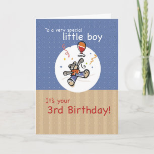 Carte Garçon 3ème Teddy Bear Balloon Anniversaire