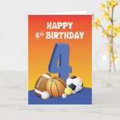 Carte Garçon 4e anniversaire Sports Balls (Fleur jaune)