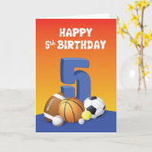 Carte Garçon 5e anniversaire Sports Balls (Fleur jaune)