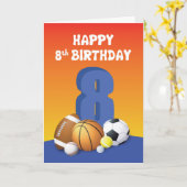 Carte Garçon 8 Anniversaire Sports Balls (Fleur jaune)