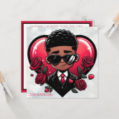 Carte Garçon afro-américain élégant Saint-Valentin cœur (Devant/Arrière en situation)