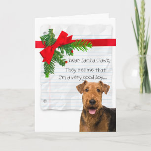 Carte Garçon Airedale drôle de Noël