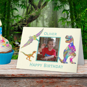 Carte Garçon Anniversaire Dinosaure Coloré T Rex Ajouter