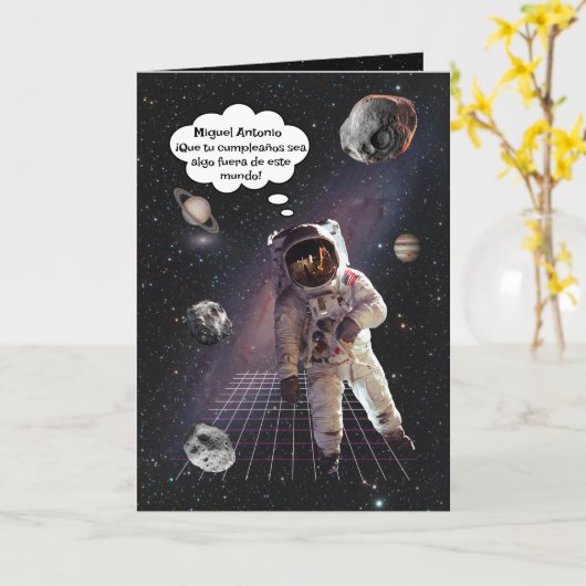 Carte Garçon Astronaute Explorateur de l'Espace Espagnol (Fleur jaune)