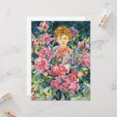 Carte Garçon aux fleurs de pivoines rouges (par Robert R (Devant/Arrière en situation)