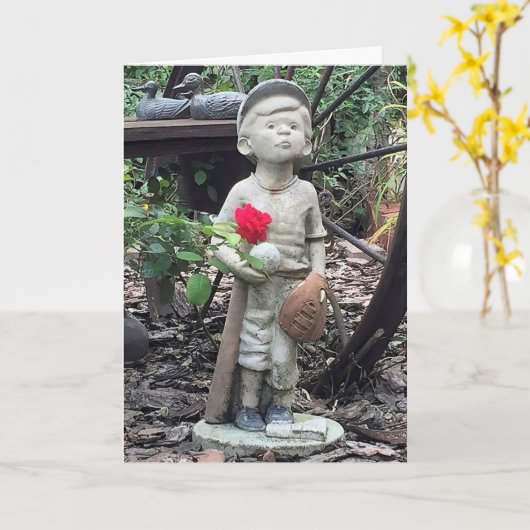 Carte Garçon avec Baseball penser à vous (Fleur jaune)