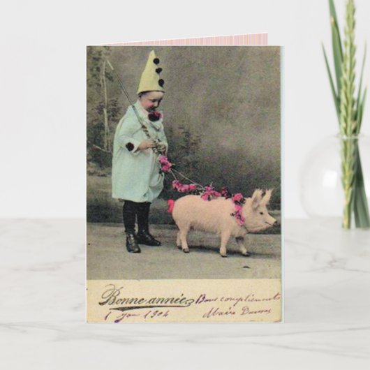 Carte Garçon Avec Plaque De Mode Cochon (Devant)