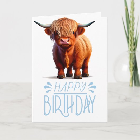 Carte garçon d'anniversaire Highland Cow (Devant)