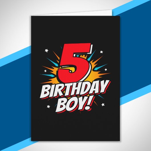 Carte Garçon d'anniversaire super-héros - 5 ans - 5e ann