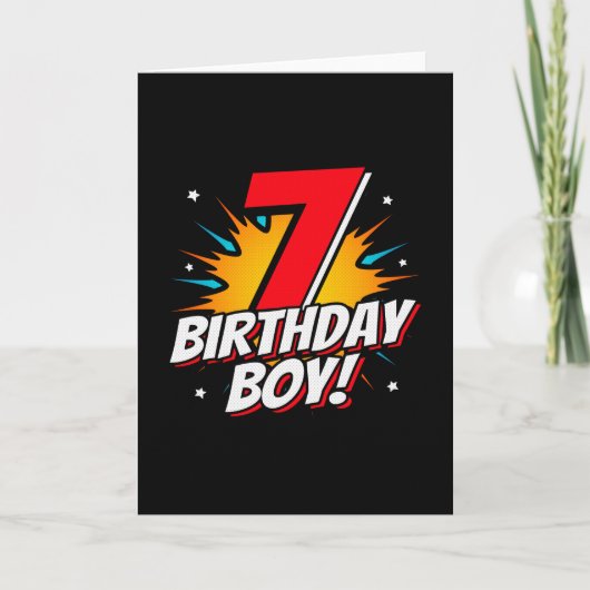 Carte Garçon d'anniversaire super-héros - 7 ans - 7e ann (Devant)