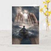 Carte Garçon dans un bateau à rames guidé par des mains  (Fleur jaune)