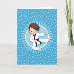 Carte Garçon de karaté aux cheveux bruns Judo Arts marti