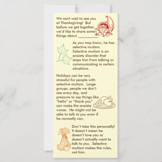 Carte Garçon de Thanksgiving avec mutisme sélectif (Devant)